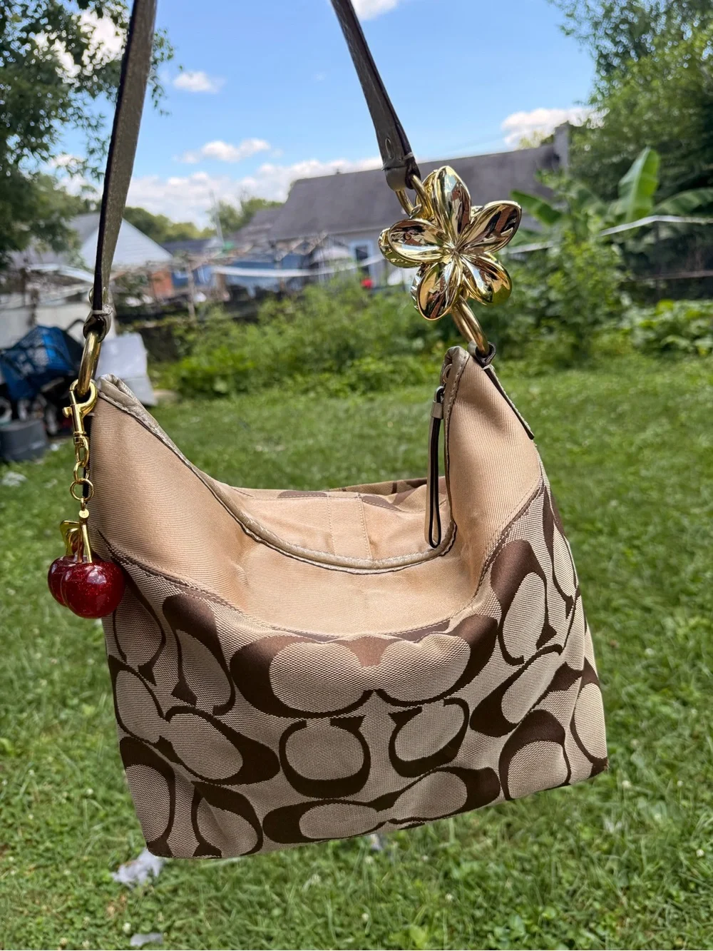 Coach Tan and Brown Signature Canvas Hobo